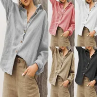 Autumn And Winter  For  Wish  Fashion Lapel Long Sleeve Cotton Linen Loose Women's Shirt main image 1