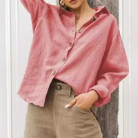 Autumn And Winter  For  Wish  Fashion Lapel Long Sleeve Cotton Linen Loose Women's Shirt main image 2