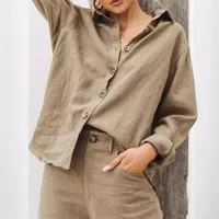 Autumn And Winter  For  Wish  Fashion Lapel Long Sleeve Cotton Linen Loose Women's Shirt main image 3