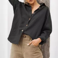 Autumn And Winter  For  Wish  Fashion Lapel Long Sleeve Cotton Linen Loose Women's Shirt main image 4