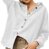 Autumn And Winter  For  Wish  Fashion Lapel Long Sleeve Cotton Linen Loose Women's Shirt main image 5