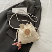 Straw Woven Cute Instagram Style Summer Shoulder Crossbody Bag Distinctive Girl's Woven Bag Women's Bag New Fashionable Bucket Bag sku image 1
