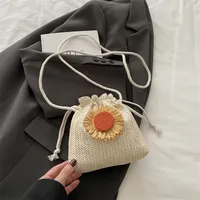 Straw Woven Cute Instagram Style Summer Shoulder Crossbody Bag Distinctive Girl's Woven Bag Women's Bag New Fashionable Bucket Bag sku image 3