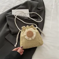 Straw Woven Cute Instagram Style Summer Shoulder Crossbody Bag Distinctive Girl's Woven Bag Women's Bag New Fashionable Bucket Bag sku image 4