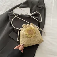 Straw Woven Cute Instagram Style Summer Shoulder Crossbody Bag Distinctive Girl's Woven Bag Women's Bag New Fashionable Bucket Bag sku image 5