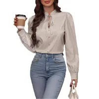 New Women's   Half-open Collar Lace-up Pullover Long-sleeved Elegant Commuter Striped Shirt main image 5