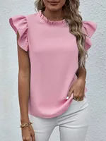 Explosions   Spring And Summer Europe And The United States New Leisure Ruffled Vest Sweet Round Neck Women's Shirt main image 3
