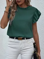 Explosions   Spring And Summer Europe And The United States New Leisure Ruffled Vest Sweet Round Neck Women's Shirt main image 4