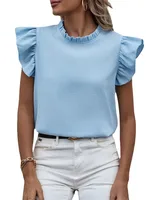 Explosions   Spring And Summer Europe And The United States New Leisure Ruffled Vest Sweet Round Neck Women's Shirt main image 5