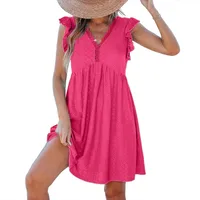 Europe And The United States   Spring New Women's V-neck Lace Hollow Short Sleeve Blouse Dress main image 1