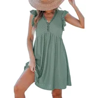 Europe And The United States   Spring New Women's V-neck Lace Hollow Short Sleeve Blouse Dress main image 3