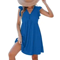 Europe And The United States   Spring New Women's V-neck Lace Hollow Short Sleeve Blouse Dress main image 4