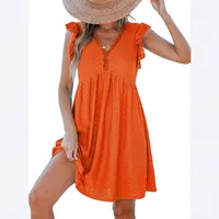 Europe And The United States   Spring New Women's V-neck Lace Hollow Short Sleeve Blouse Dress main image 5