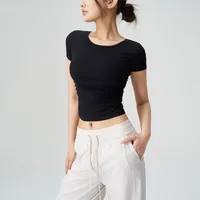 Wholesale Artificial Cotton Spandex Simple Style Sport Style Solid Color Short Sleeve T-Shirts sku image 10