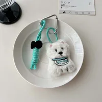 New-style Cartoon Cotton-filled Fabric Puppy Rabbit Doll Car Keychain Pendant Mobile Phone Lanyard Bag Hanging Ornaments For Women sku image 1