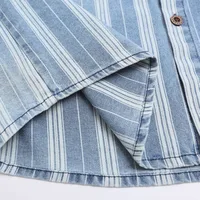 Jiayiku Men's Clothing  New American Mid-Century Trend Brand Washed Distressed Denim Striped Shirt Short Sleeve Vintage main image 3