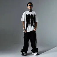 Jiayiku Men's T-Shirt Summer American Retro Hip-Hop Trendy Brand Heavy Fur Splicing Personalized Trendy T-Shirt Short Sleeves main image 1