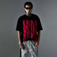 Jiayiku Men's T-Shirt Summer American Retro Hip-Hop Trendy Brand Heavy Fur Splicing Personalized Trendy T-Shirt Short Sleeves main image 2