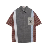 Jiayiku Men's  Summer New American Retro Vintage Plaid Design Shirt Short-Sleeved Couple main image 1