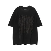 Jiayiku Men's T-Shirt Summer American Retro Hip-Hop Trendy Brand Heavy Fur Splicing Personalized Trendy T-Shirt Short Sleeves sku image 9