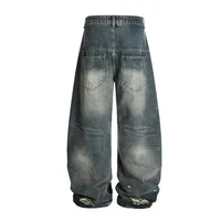 Jiayiku Trendy Brand  American Scimitar Pants Retro Washed Ripped Jeans Men's Straight-Leg Personalized Wide-Leg Pants main image 2