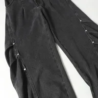 Jiayiku Men's  New American High Street Pleated Rivet Retro Washed Jeans Scimitar Wide Leg Trousers main image 4