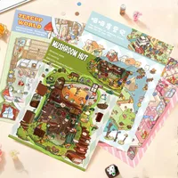Cartoon Landscaping Mushroom Hut Sticker Miniature World 3D Hut Little Red Book Decompression DIY Scene Hand Account Sticker main image 1