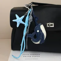 Internet Celebrity Whale Light Luxury Leather Pendant Keychain Cartoon Cute Dancing Whale Key Chain Niche Handbag Pendant main image 1