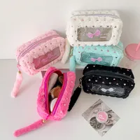 Ins Simple Bow Pencil Bag New Style Plush Large Capacity Stationery Storage Bag Student DIY Material Storage Bag main image 2