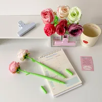 Simulation Flower Creative Gel Pen Student High Color Value Writing Pen Desktop Decoration Rose Ball Pen Wedding Gift Pen main image 2