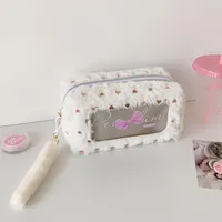 Ins Simple Bow Pencil Bag New Style Plush Large Capacity Stationery Storage Bag Student DIY Material Storage Bag sku image 1