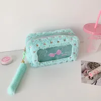Ins Simple Bow Pencil Bag New Style Plush Large Capacity Stationery Storage Bag Student DIY Material Storage Bag sku image 2
