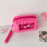 Ins Simple Bow Pencil Bag New Style Plush Large Capacity Stationery Storage Bag Student DIY Material Storage Bag sku image 3
