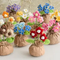 Handmade Crocheted Lucky Bag Small Potted Plants Home Furnishings Woolen Knitted Finished Rose Decoration Simulated Flower Potted Plants main image 1