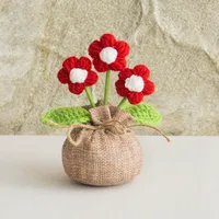 Handmade Crocheted Lucky Bag Small Potted Plants Home Furnishings Woolen Knitted Finished Rose Decoration Simulated Flower Potted Plants sku image 1