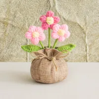 Handmade Crocheted Lucky Bag Small Potted Plants Home Furnishings Woolen Knitted Finished Rose Decoration Simulated Flower Potted Plants sku image 3