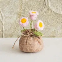 Handmade Crocheted Lucky Bag Small Potted Plants Home Furnishings Woolen Knitted Finished Rose Decoration Simulated Flower Potted Plants sku image 18