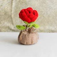 Handmade Crocheted Lucky Bag Small Potted Plants Home Furnishings Woolen Knitted Finished Rose Decoration Simulated Flower Potted Plants sku image 35