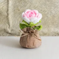 Handmade Crocheted Lucky Bag Small Potted Plants Home Furnishings Woolen Knitted Finished Rose Decoration Simulated Flower Potted Plants sku image 36