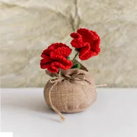 Handmade Crocheted Lucky Bag Small Potted Plants Home Furnishings Woolen Knitted Finished Rose Decoration Simulated Flower Potted Plants sku image 42
