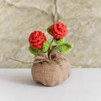 Handmade Crocheted Lucky Bag Small Potted Plants Home Furnishings Woolen Knitted Finished Rose Decoration Simulated Flower Potted Plants sku image 56