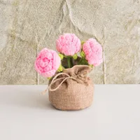Handmade Crocheted Lucky Bag Small Potted Plants Home Furnishings Woolen Knitted Finished Rose Decoration Simulated Flower Potted Plants sku image 70