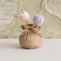 Handmade Crocheted Lucky Bag Small Potted Plants Home Furnishings Woolen Knitted Finished Rose Decoration Simulated Flower Potted Plants sku image 16