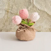 Handmade Crocheted Lucky Bag Small Potted Plants Home Furnishings Woolen Knitted Finished Rose Decoration Simulated Flower Potted Plants sku image 33