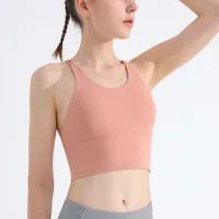 Thin Shoulder Strap Beautiful Back Sports Bra Women's Shockproof Push-up Underwear No Steel Ring Vest Sports Yoga Fitness Outer Wear sku image 4