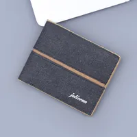 Canvas Men's Wallet Men's Card Holder One-piece Soft Cloth Men's Wallet Short Men's Wallet Factory In Stock Denim sku image 1