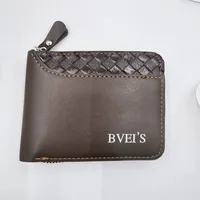 New  Wallet Men's Short Horizontal Zipper Wallet 20% Fold Coin Wallet Woven Pattern Stitching Wallet sku image 2