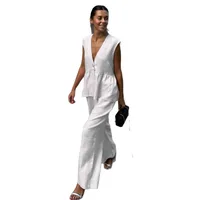 Cotton V-neck Sleeveless Top Vest Pants Suit Women's  New Solid Color Elegant Commuter Two-piece Set main image 5