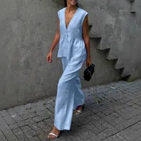 Cotton V-neck Sleeveless Top Vest Pants Suit Women's  New Solid Color Elegant Commuter Two-piece Set sku image 21