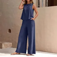 Europe And The United States  Solid Color Elegant Two-piece Crew Neck Vest And Wide Leg Pants Suit Women's Clothing main image 1